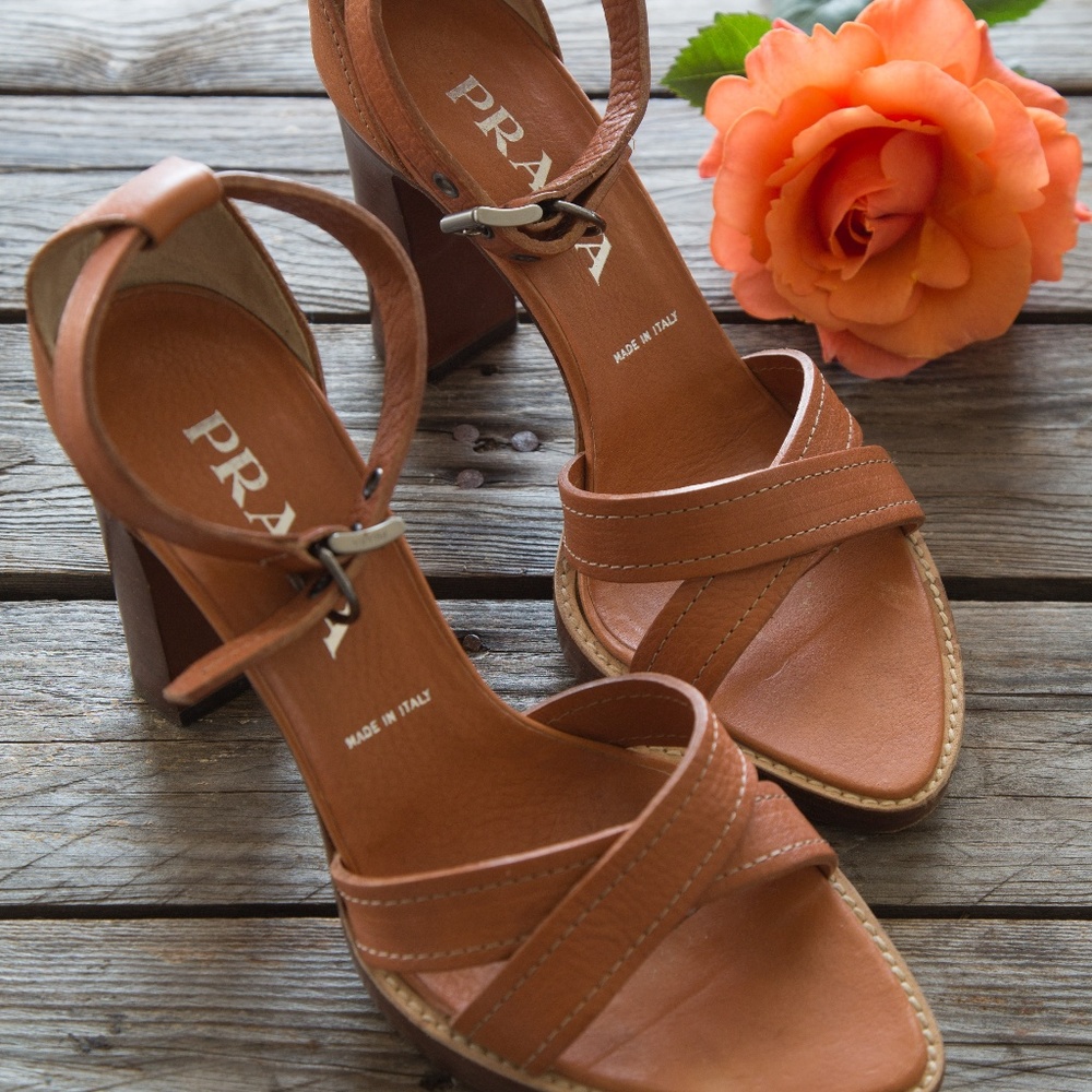 Prada leather sandal stacked heel